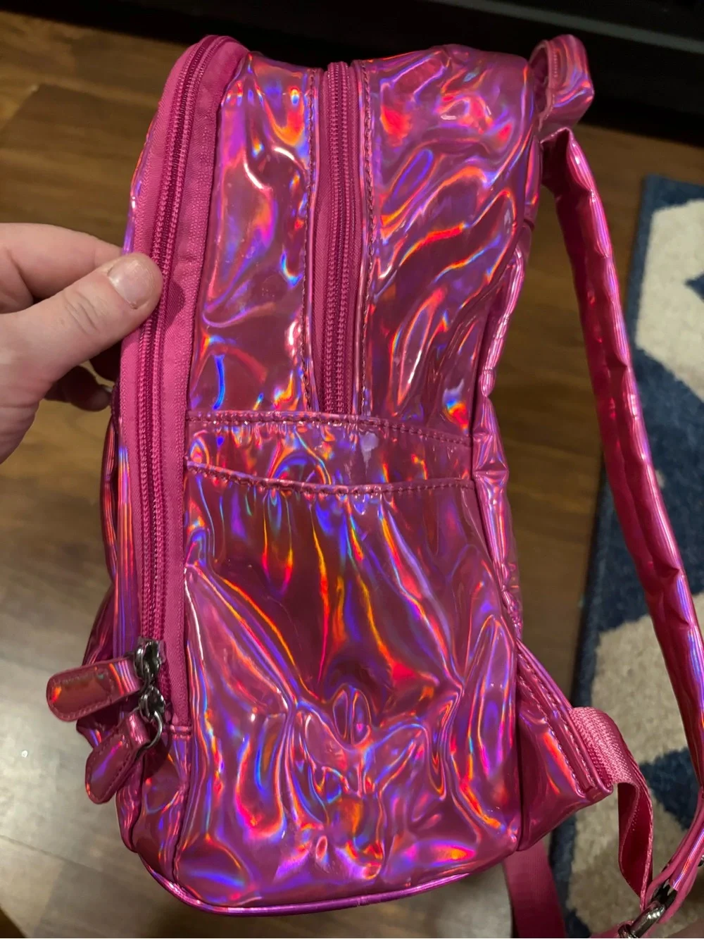 Iridescent Pink Holographic Mini Backpack